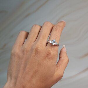 Genuine Aquamarine & Lab Grown Diamond Pear Round ring .925 Sterling Silver